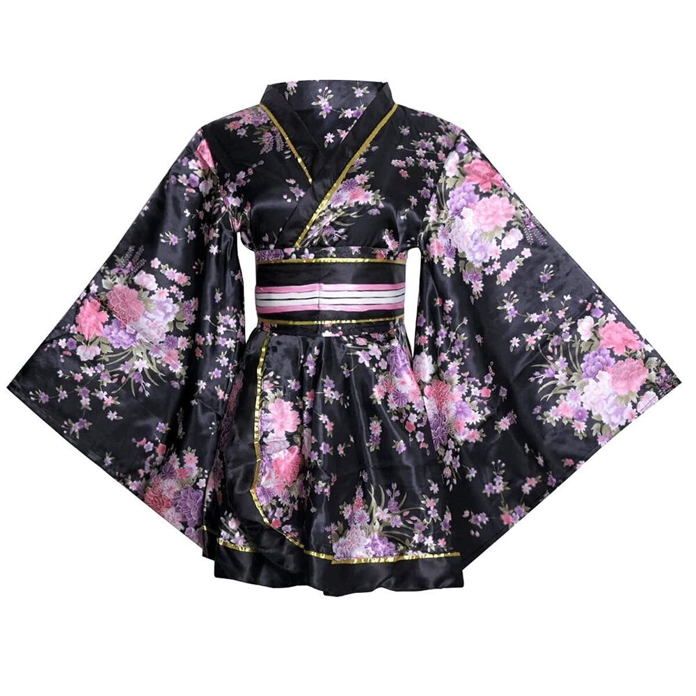 6611 Sexy Short Kimono Costume Robe Loose Floral Patten Dress Japanese